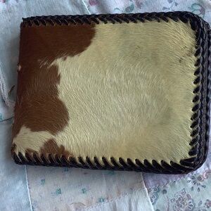 Vintage Brown Cream Cowhide Leather Wallet